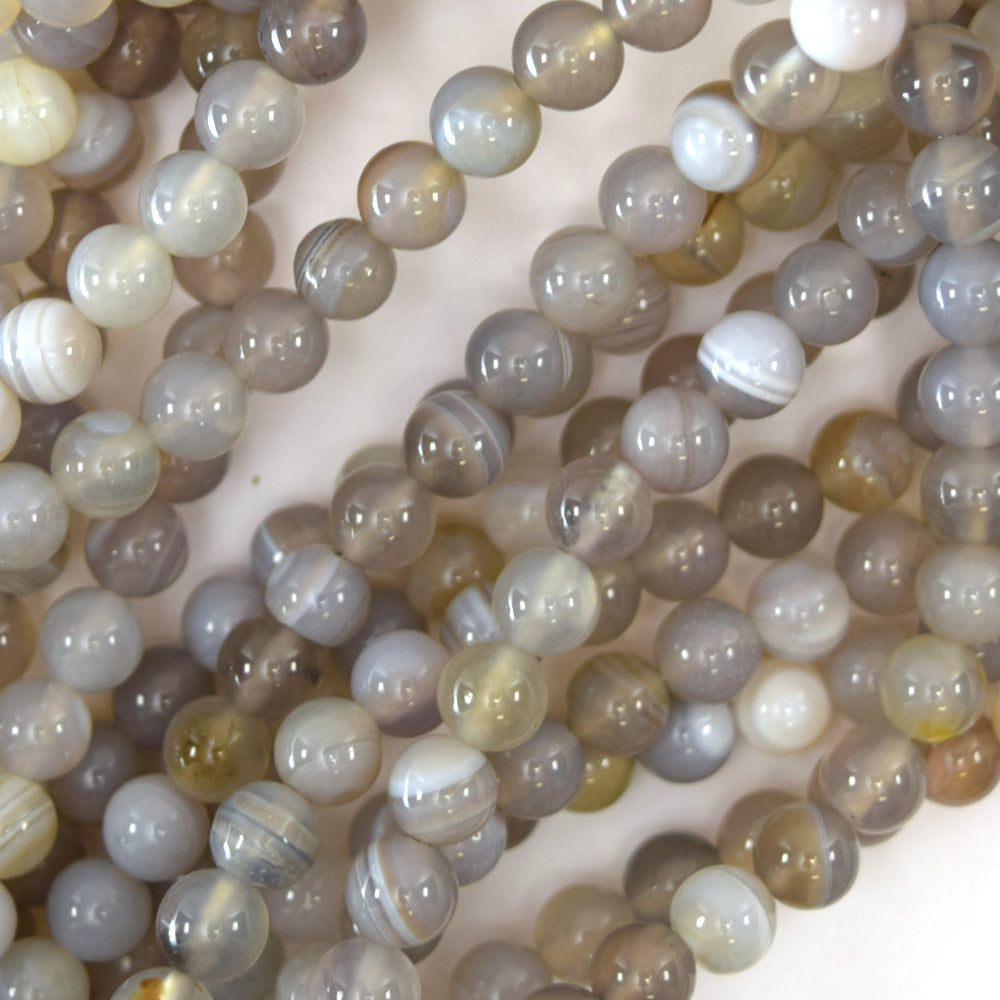 Natural Gray Stripe Agate Round Beads Gemstone 15" Strand 6mm 8mm 10mm 12mm