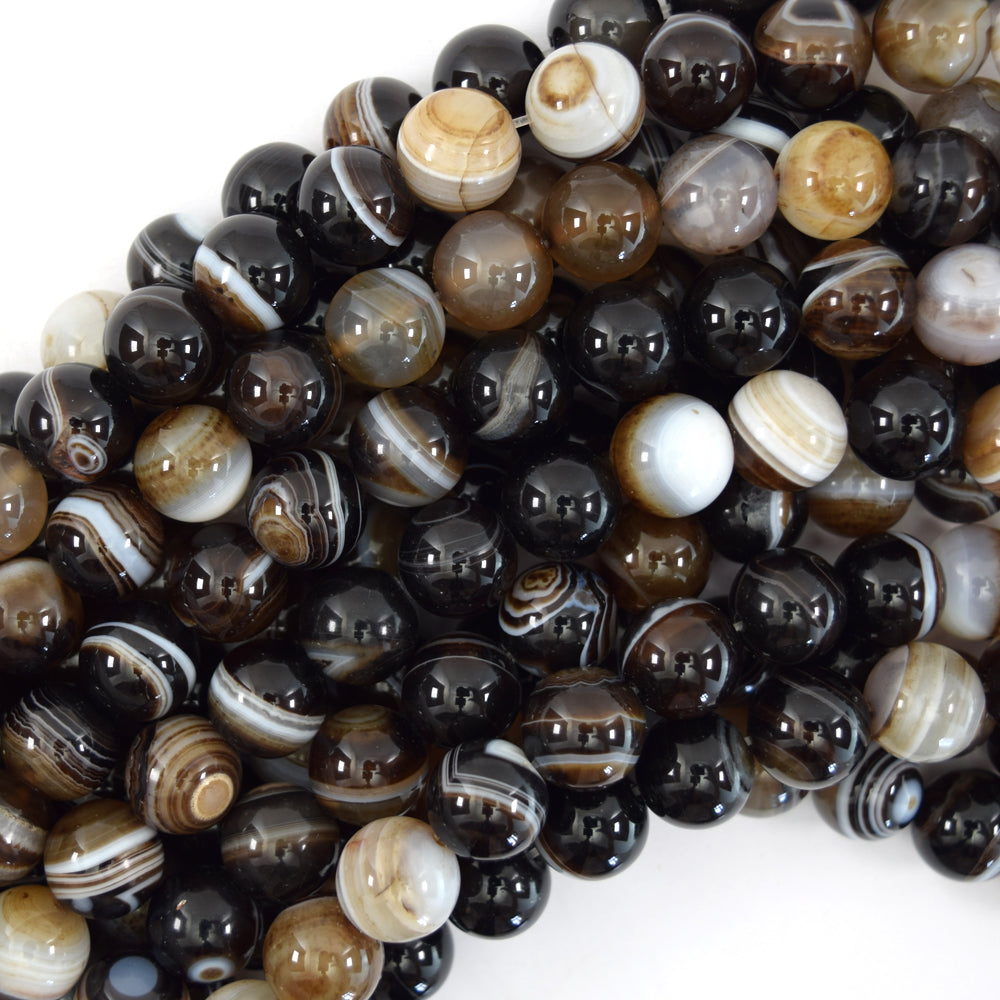 Brown Stripe Agate Round Beads Gemstone 15" Strand 4mm 6mm 8mm 10mm 12mm