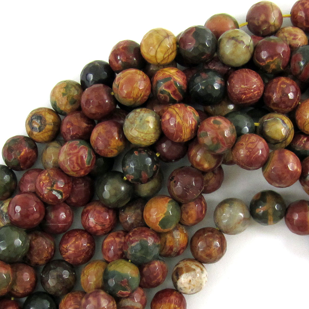 Natural Faceted Picasso Jasper Round Beads Gemstone 14.5" Strand 6mm 8mm 10mm