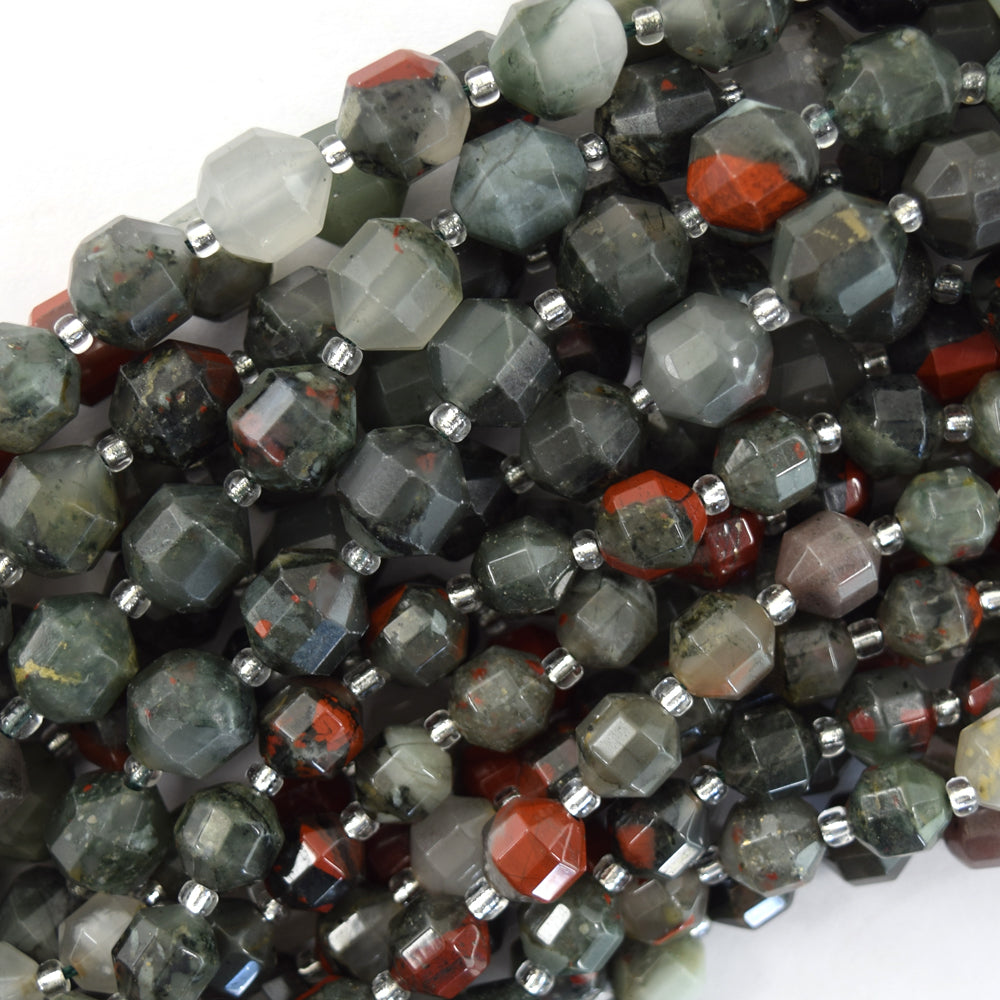 Natural African Blood Agate Prism Double Point Cut Faceted Beads 15.5" 8mm 10mm