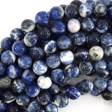 Natural White Blue Sodalite Round Beads Gemstone 15