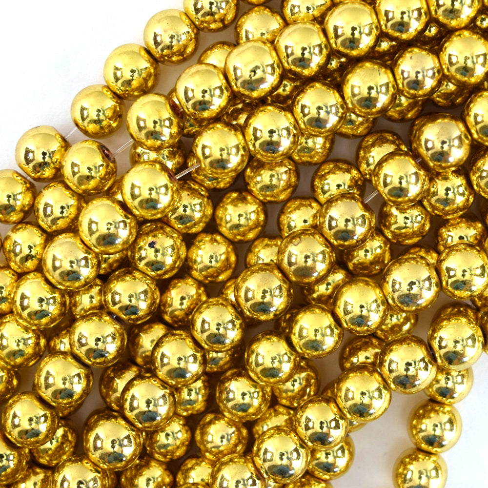 Bright Gold Metallic Hematite Round Beads 15.5" 2mm 3mm 4mm 6mm 8mm 10mm 12mm