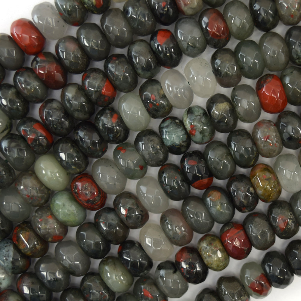 10mm faceted African blood agate rondelle beads 15" strand