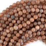 Natural Gray Orange Sunstone Round Beads Gemstone 15