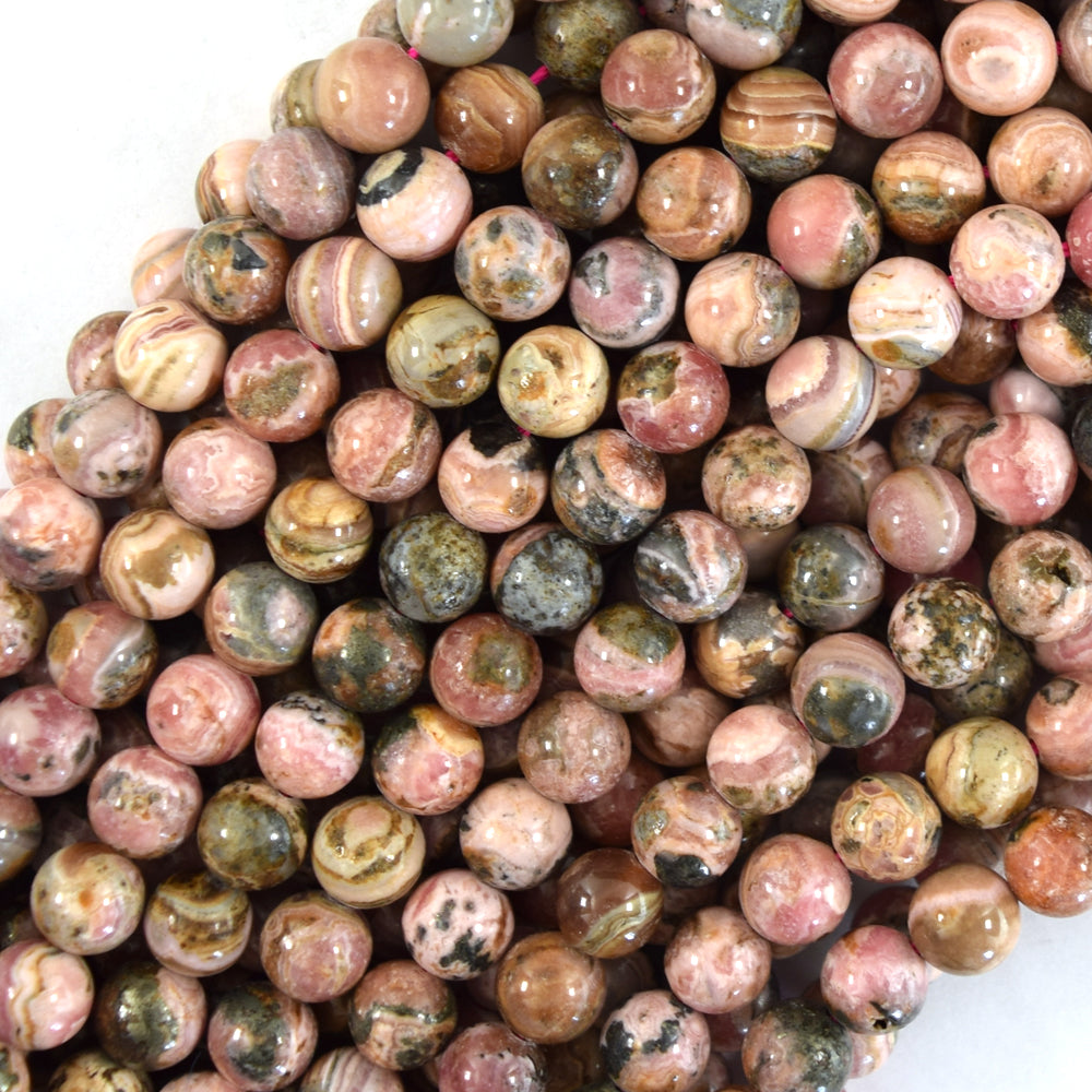 Natural Brown Pink Rhodochrosite Round Beads Gemstone 15" Strand 6mm 8mm 10mm