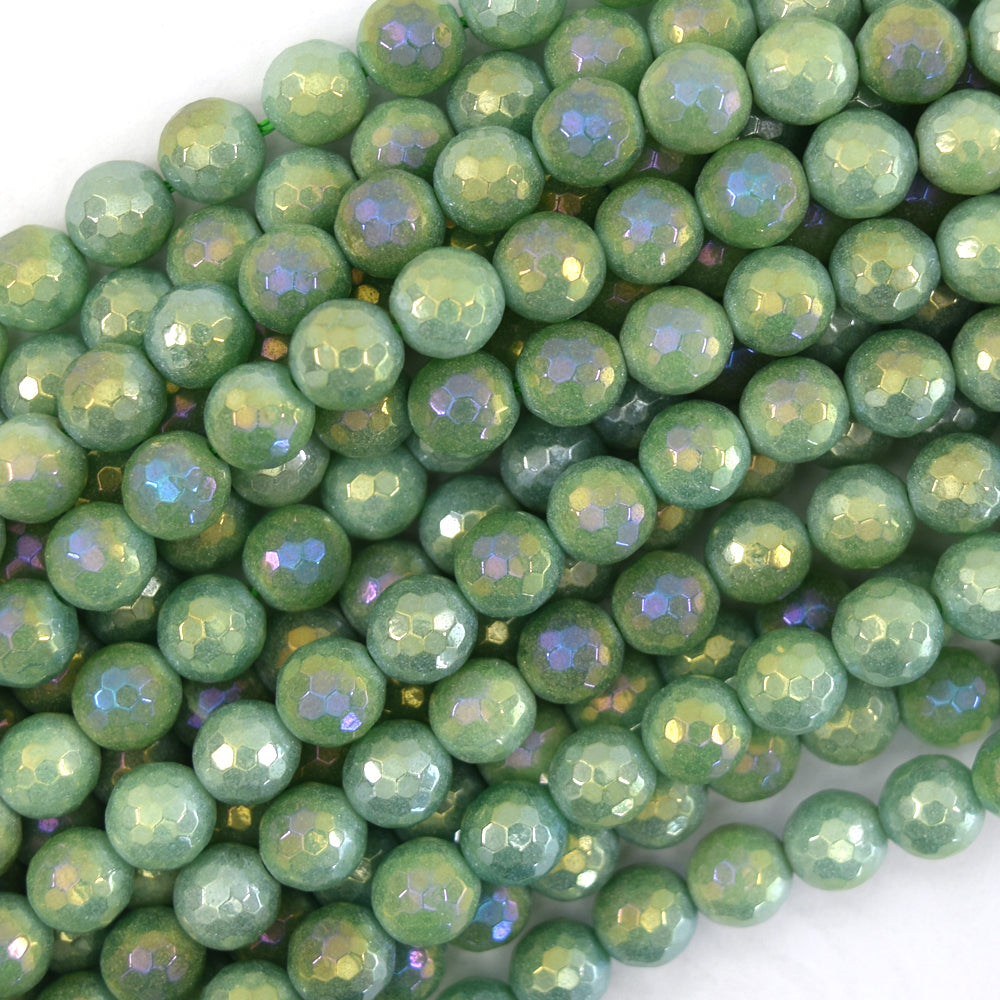 Mystic Titanium Faceted Green Aventurine Round Beads 15" Strand 6mm 8mm 10mm