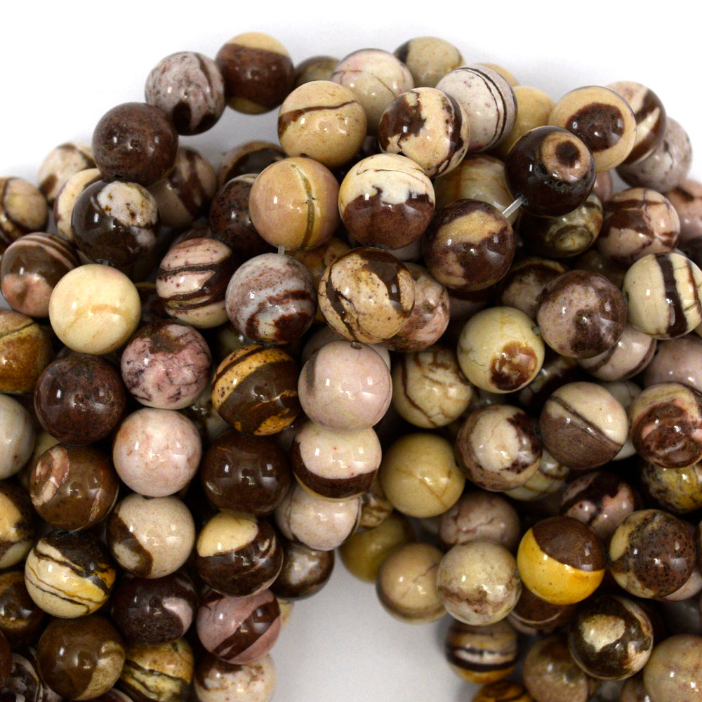 Natural Brown Zebra Jasper Round Beads Gemstone 15.5" Strand 6mm 8mm 10mm 12mm