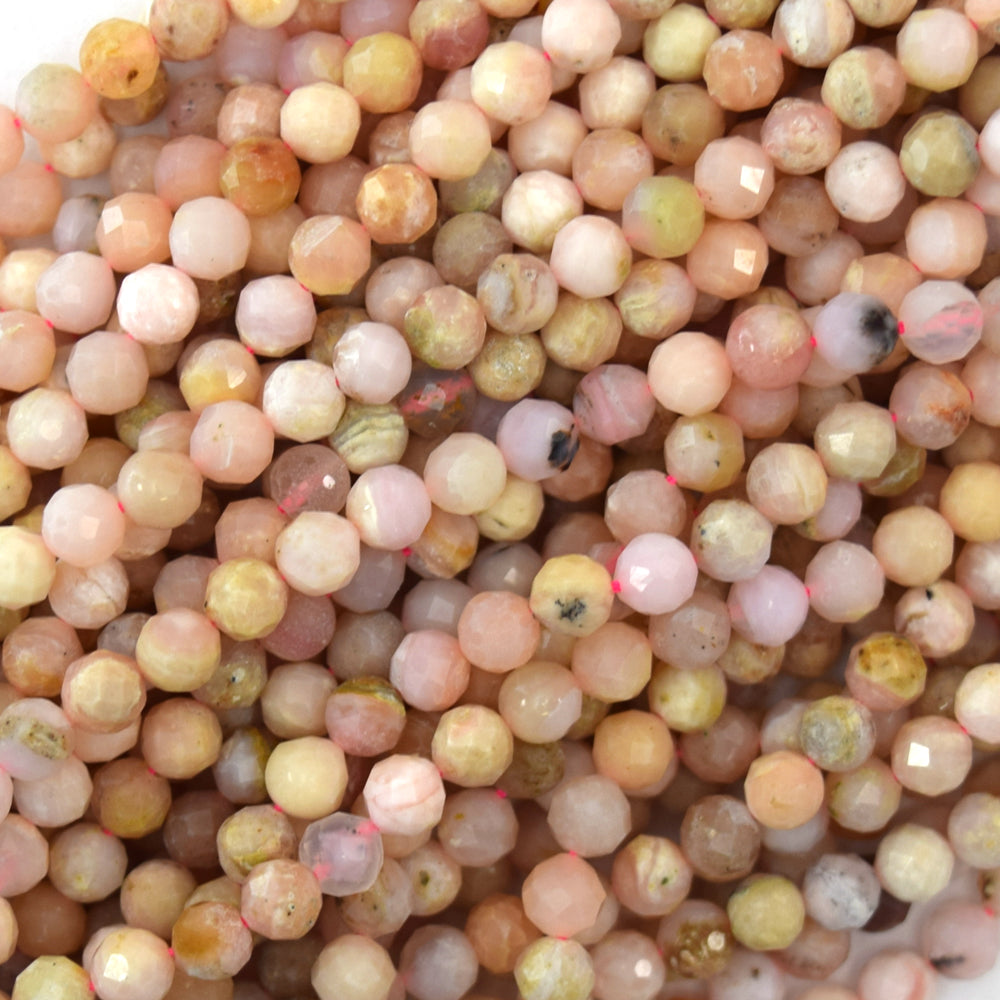 Faceted Peruvian Pink Opal Round Beads 15.5" Strand 3mm 4mm 6mm