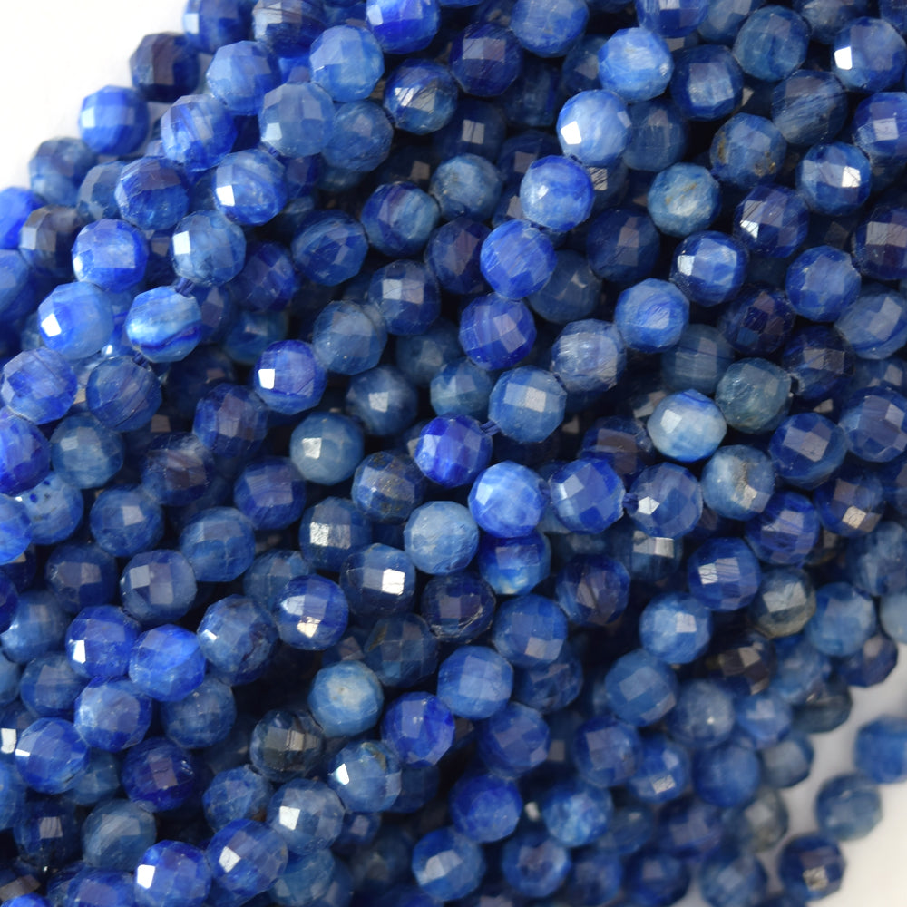 AA Faceted Blue Kyanite Round Beads Gemstone 15.5" Strand 3mm 4mm