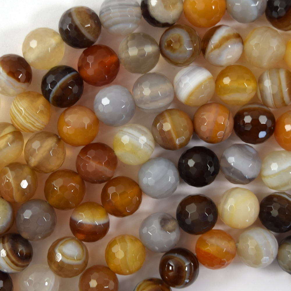 Natural Faceted Botswana Agate Round Beads Gemstone 15" Strand 6mm 8mm 10mm S2