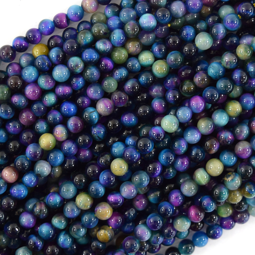 Tiger Eye Tie Dye blue purple 12mm round (15 beads/strand)