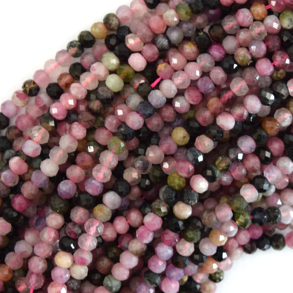 Natural Faceted Watermelon Tourmaline Rondelle Beads 15.5" Strand 3mm 4mm