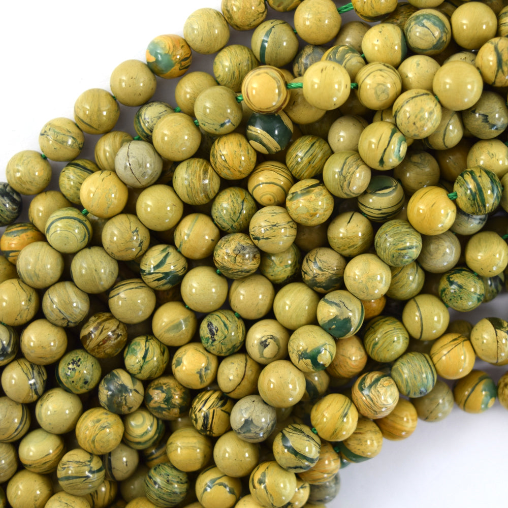 AA Natural Lemon Green Muscovite Round Beads Gemstone 15" Strand 6mm 8mm 10mm