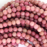 Natural Pink Rhodonite Round Beads Gemstone 15