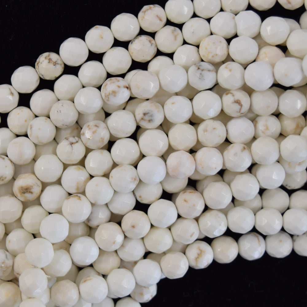 Faceted White Turquoise Round Beads Gemstone 15.5" Strand 4mm 6mm 8mm 10mm 12mm