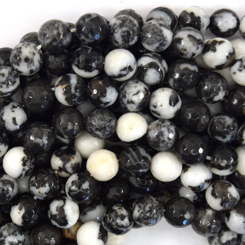 Natural Faceted Black White Zebra Jasper Round Beads 15" 4mm 6mm 8mm 10mm