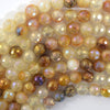 Mystic Titanium Faceted Golden Healer Quartz Round Beads 15