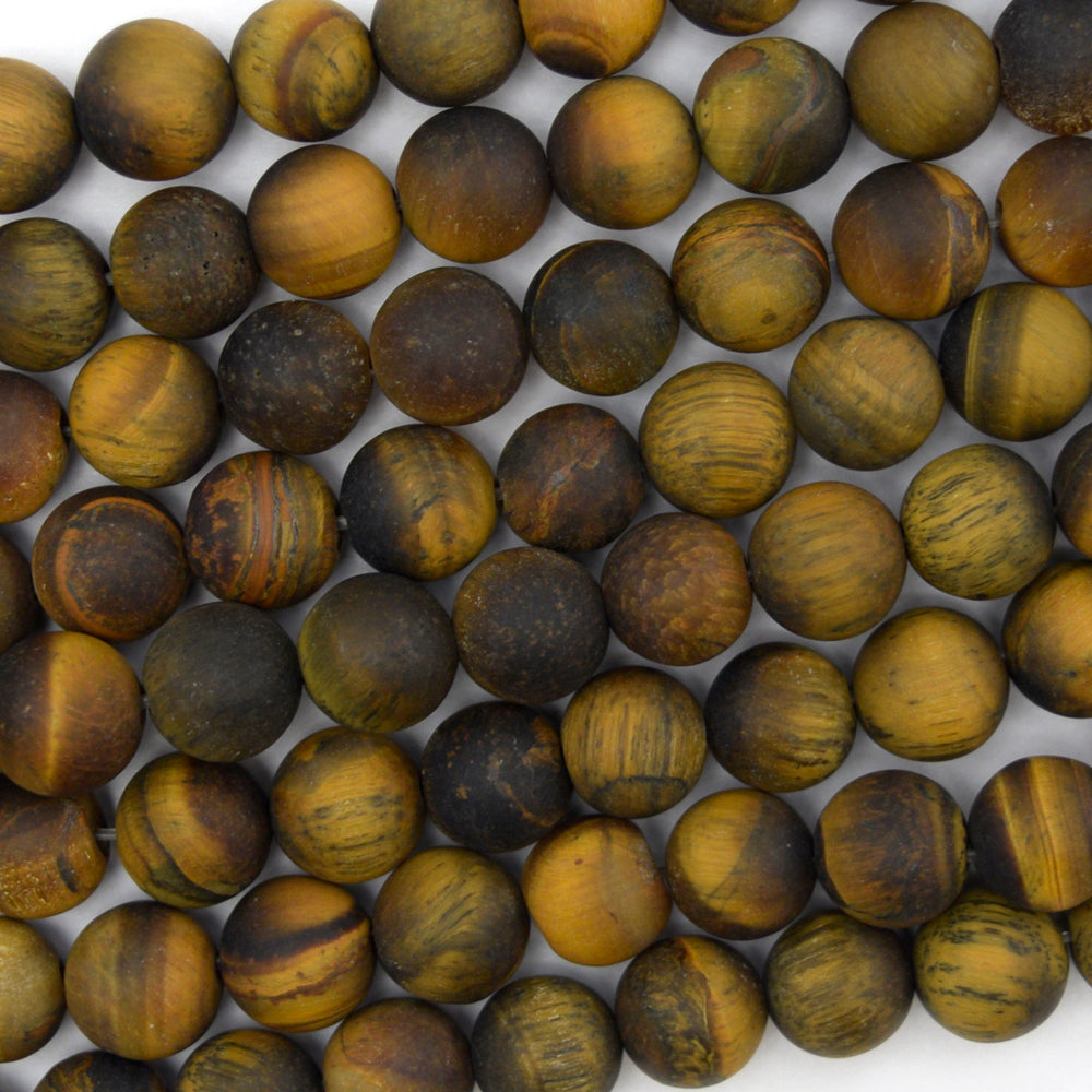 Natural Matte Tiger Eye Round Beads Gemstone 15" Strand 4mm 6mm 8mm 10mm 12mm