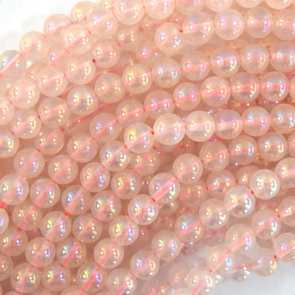 Mystic Titanium Pink Rose Quartz Round Beads Gemstone 15" Strand 6mm 8mm 10mm