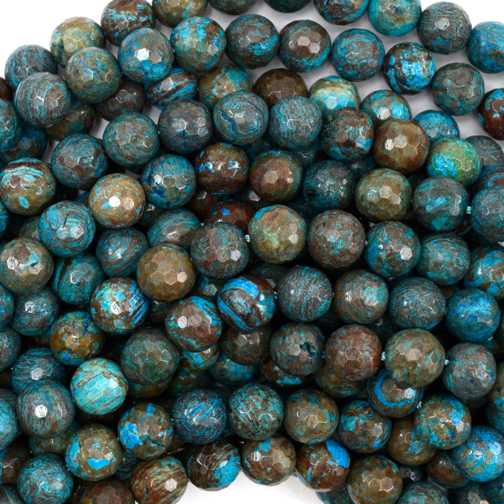 Faceted Brown Blue Turquoise Round Beads 15" Strand 4mm 6mm 8mm 10mm 12mm