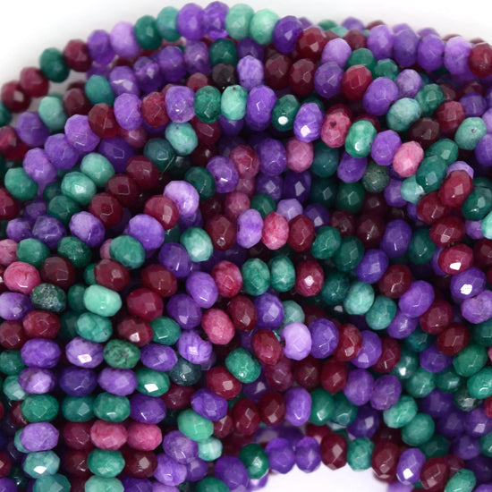 3mm faceted multicolor jade rondelle beads 14.5" strand
