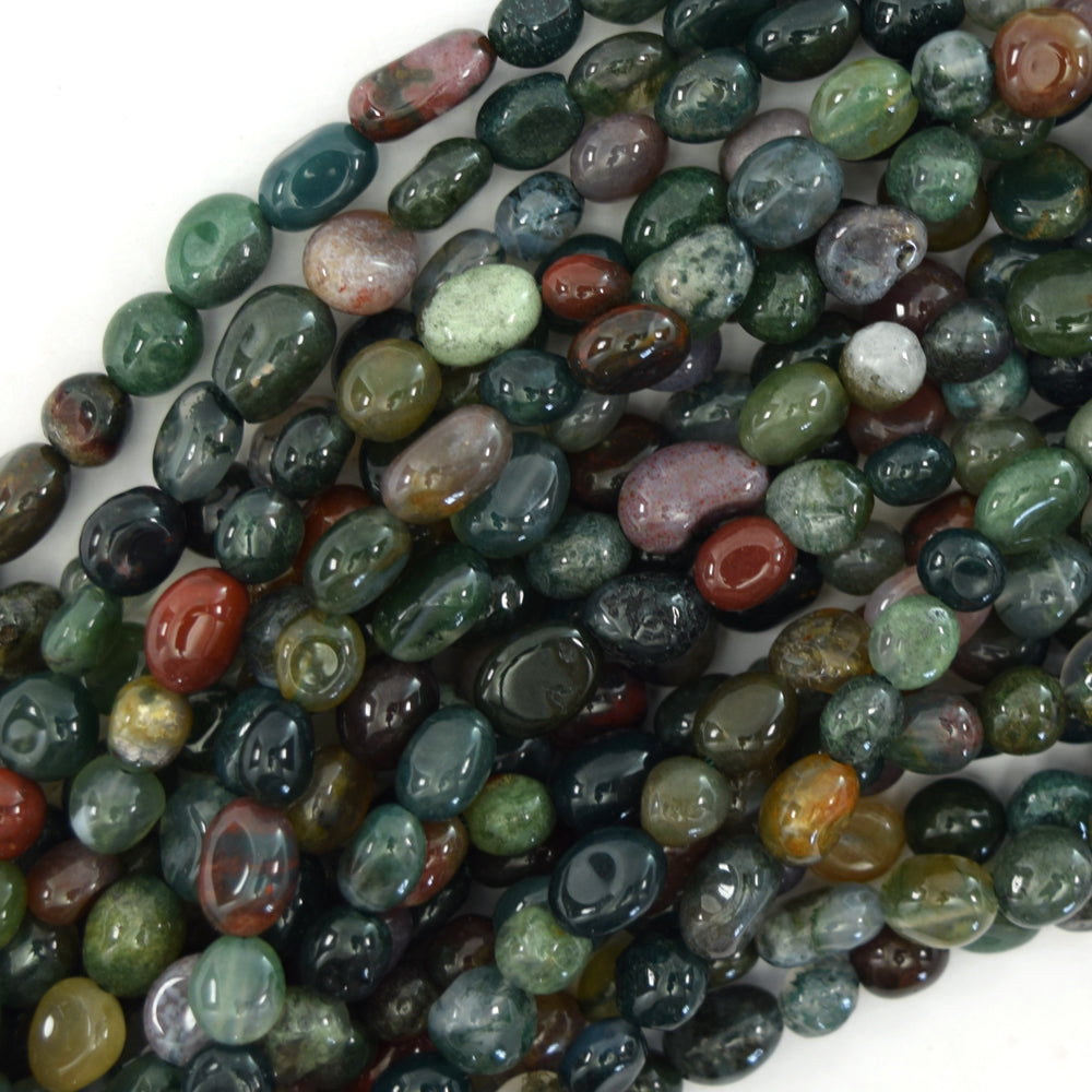 6mm - 8mm natural indian agate pebble nugget beads 15.5" strand fancy jasper