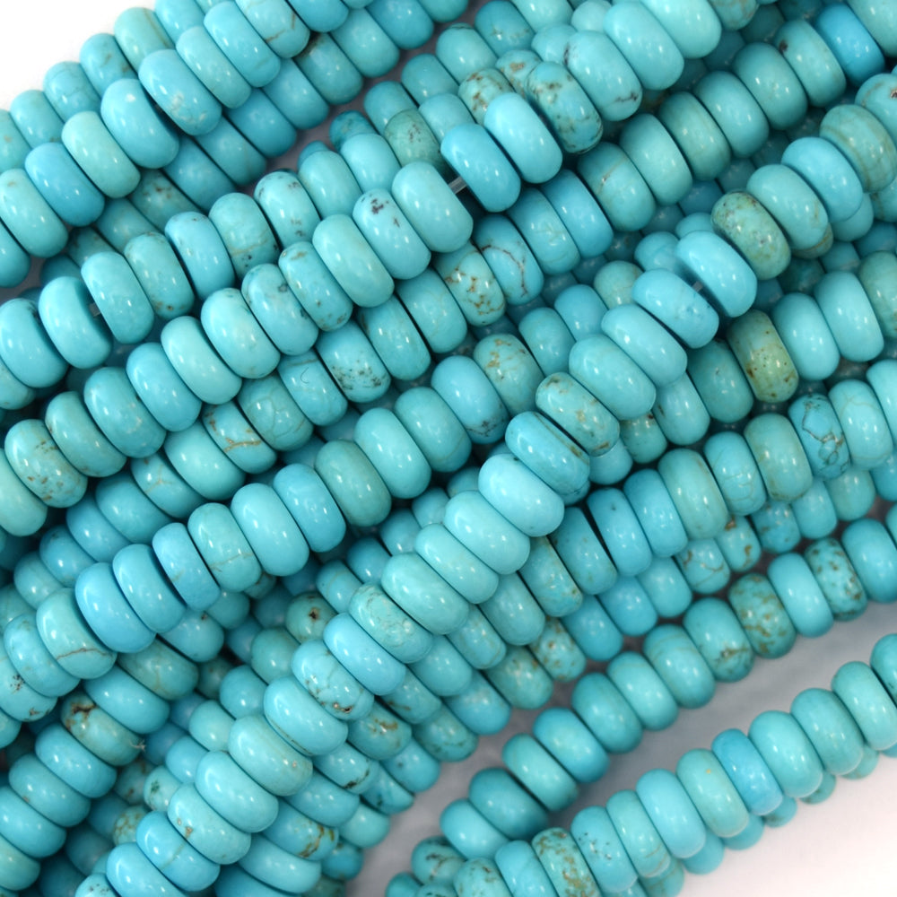 Light Blue Turquoise Rondelle Button Beads Gemstone 15.5" Strand 6mm 8mm 10mm