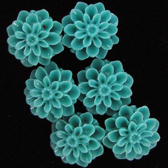 15mm synthetic coral chrysanthemum flower beads 15" strand 24 pieces green