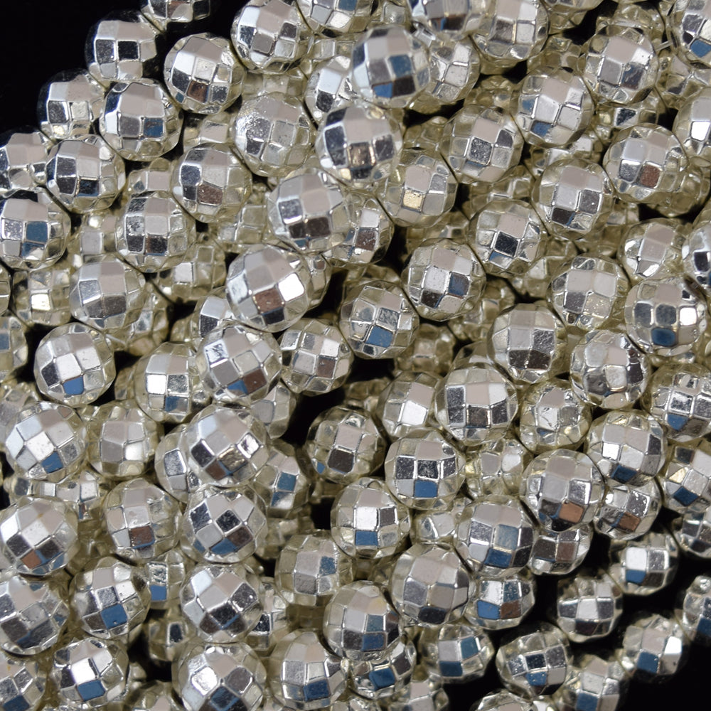 Faceted Bright Silver Hematite Round Beads 15.5" Strand 2mm 3mm 4mm 6mm 8mm