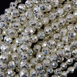 Faceted Bright Silver Hematite Round Beads 15.5