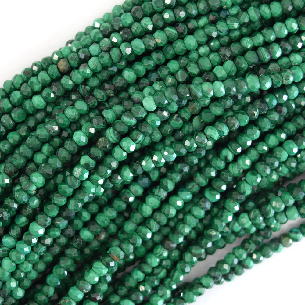 Natural Faceted Green Malachite Rondelle Beads 15.5" Strand 3mm 4mm 5mm 6mm 8mm
