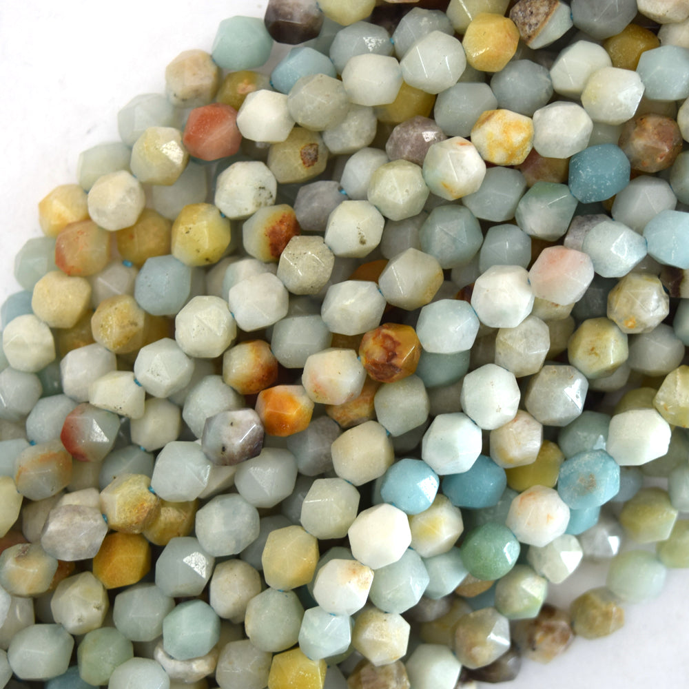 Natural Star Cut Faceted Amazonite Round Beads Gemstone 14" Strand 6mm 8mm 10mm