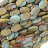18mm brown blue snake skin jasper flat oval beads 15.5