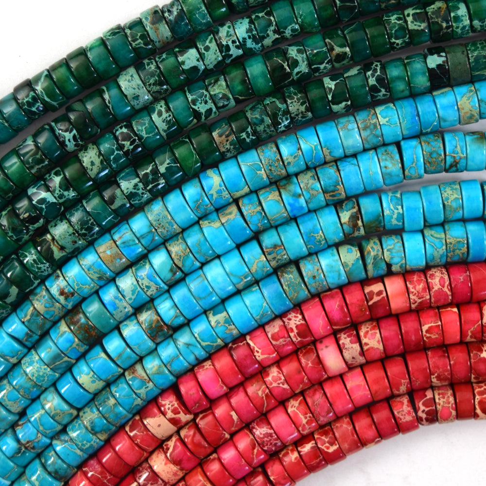 3x6mm Sea Sediment Jasper Heishi Disc Beads 15.5" Strand Blue Magenta Green