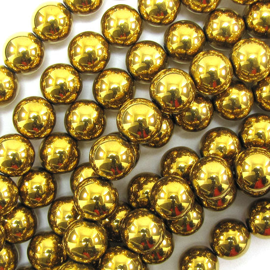 Gold Hematite Round Beads Gemstone 15.5" Strand 4mm 6mm 8mm