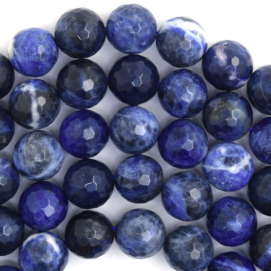 Natural Faceted Blue Sodalite Round Beads 14.5" Strand 4mm 6mm 8mm 10mm 12mm