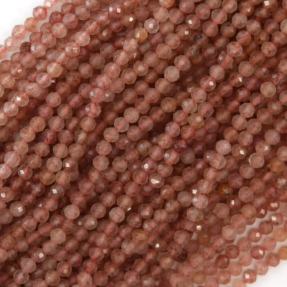 Natural Faceted Strawberry Quartz Round Beads 15" strand 2mm 3mm 4mm 6mm 8mm