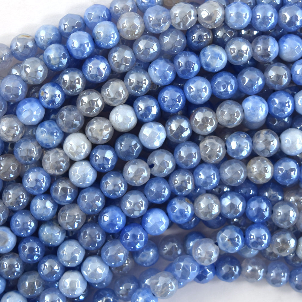 Mystic Titanium Faceted Blue Fire Agate Round Beads 15" Strand 6mm 8mm 10mm