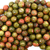 Natural Faceted Green Unakite Jasper Round Beads 15