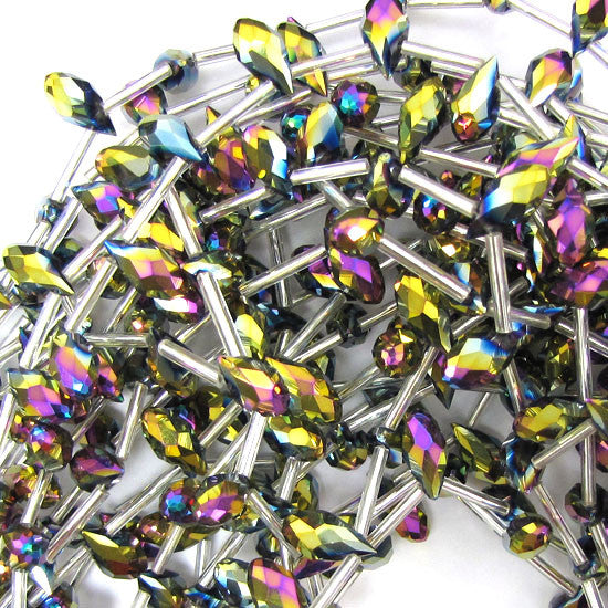 6x12mm faceted quartz teardrop beads 15.5" strand rainbow purple green