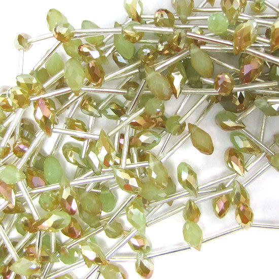 6x12mm faceted quartz teardrop beads 15.5" strand peach green