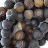 12mm matte brown stripe agate round beads 15