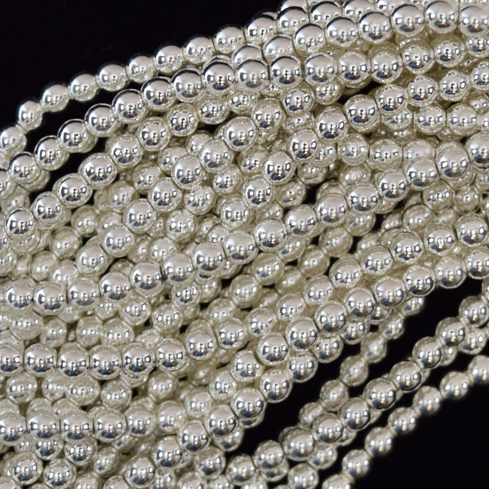 Bright Silver Hematite Round Beads 15.5" Strand 2mm 3mm 4mm 6mm 8mm