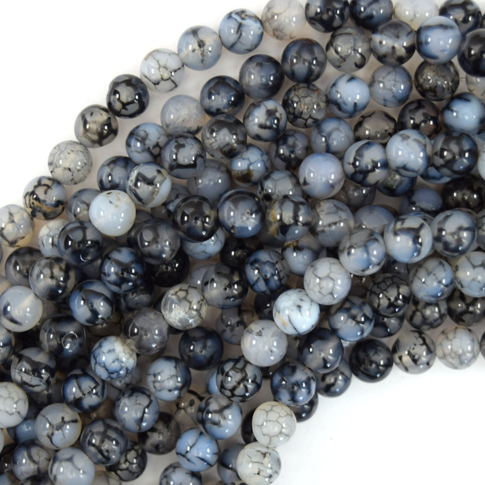 Black Dragon Vein Agate Round Beads Gemstone 15" Strand 6mm 8mm 10mm