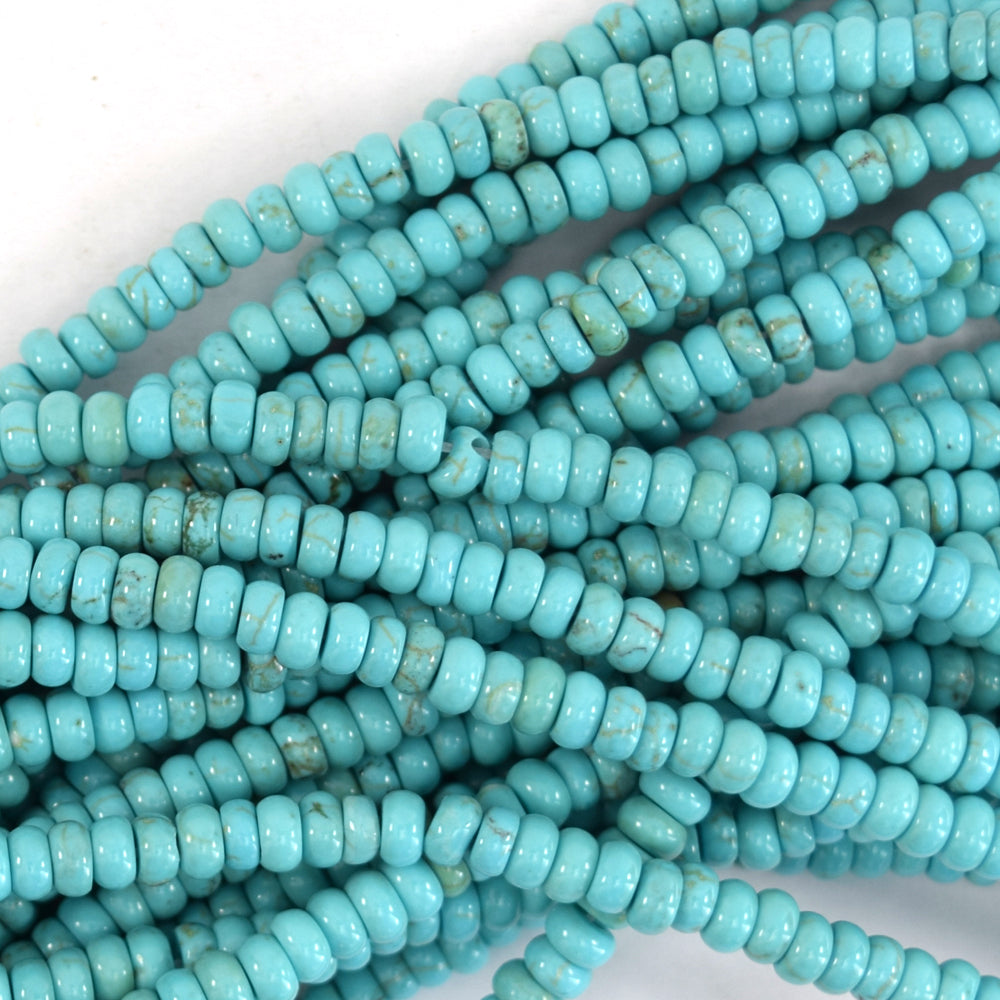 Blue Turquoise Rondelle Button Beads Gemstone 15.5" Strand 4mm 6mm 8mm