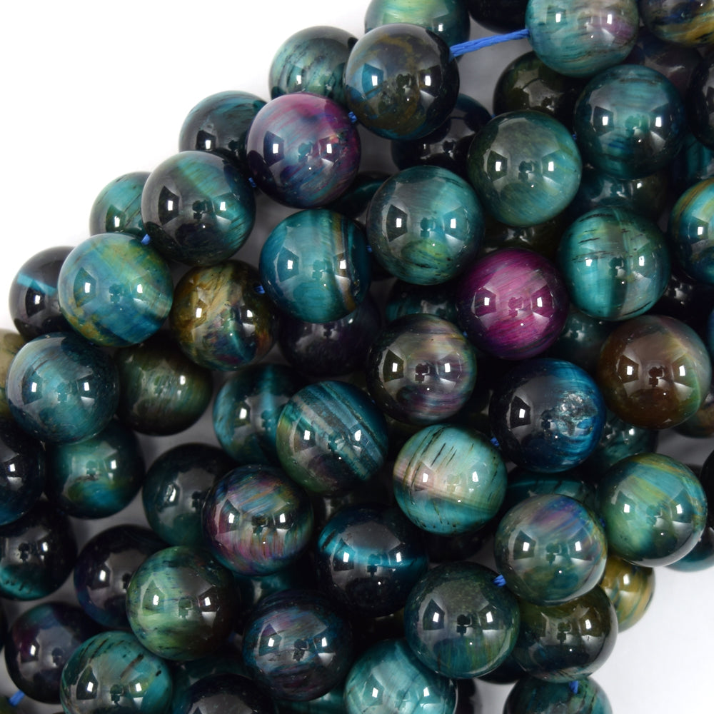 AA Green Blue Tiger Eye Round Beads Gemstone 15" Strand 4mm 6mm 8mm 10mm 12mm