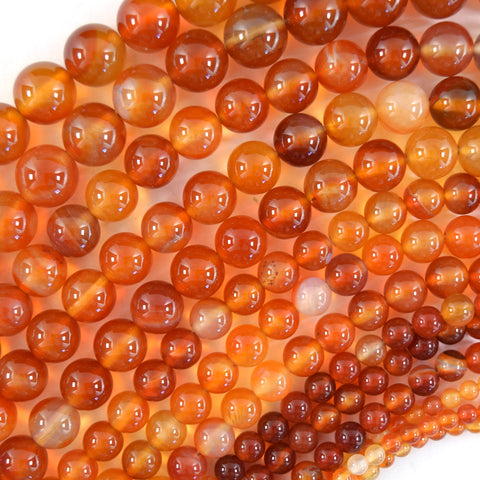 Faceted Orange Red Stripe Carnelian Round Beads 14.5" Strand 6mm 8mm 10mm