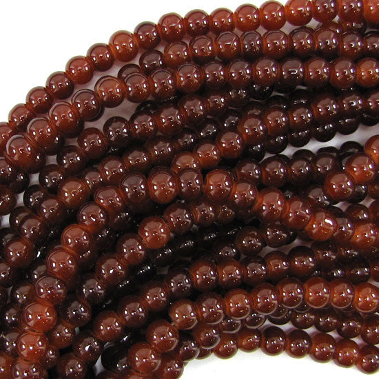 6mm glass round beads 14" strand brown