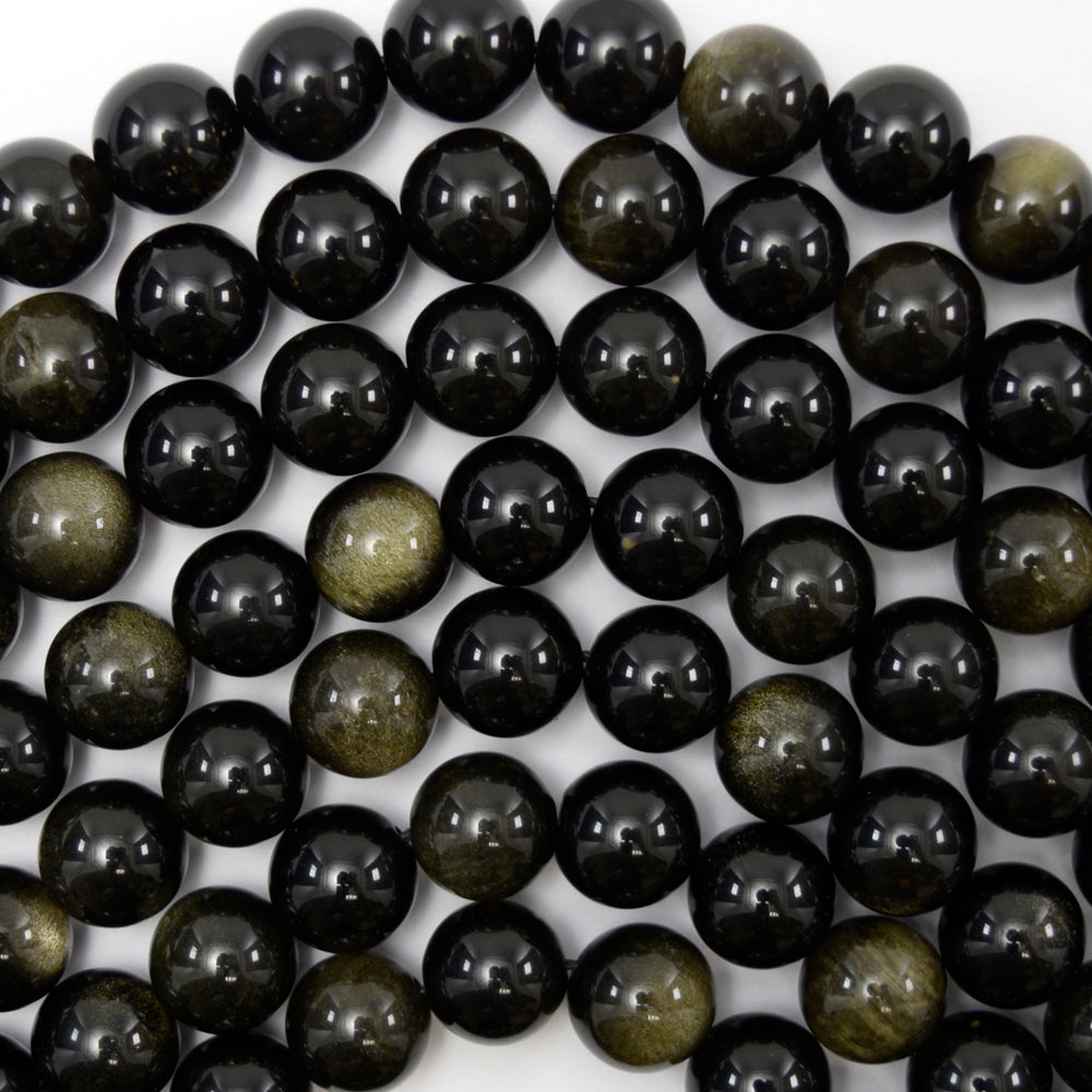 Natural Black Gold Obsidian Round Beads 15.5" Strand 4mm 6mm 8mm 10mm 12mm