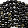 Natural Black Gold Obsidian Round Beads 15.5